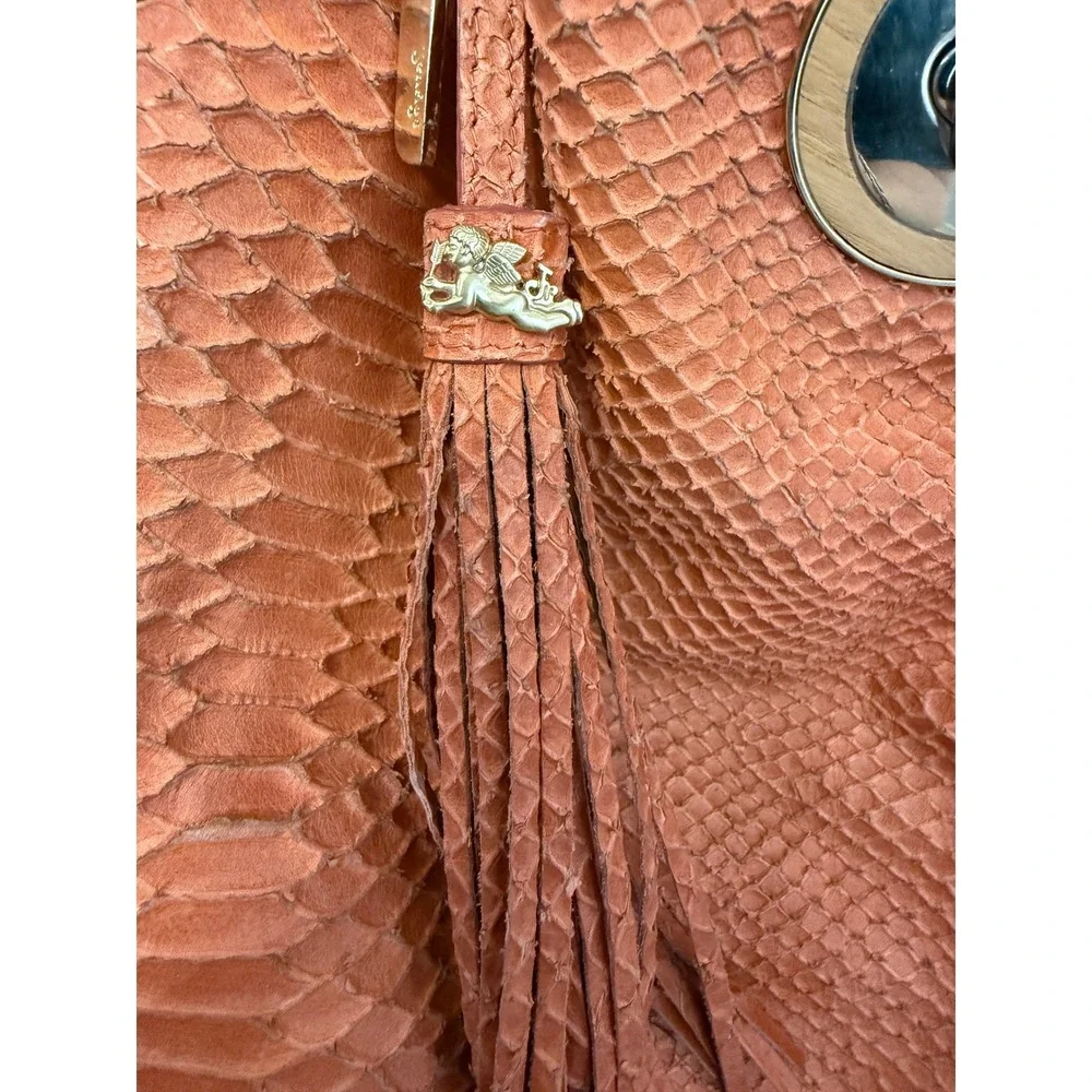 Vintage Y2K Janie Jo Boho Chic Purse Coral Python Textured Tassel Fairy Grunge